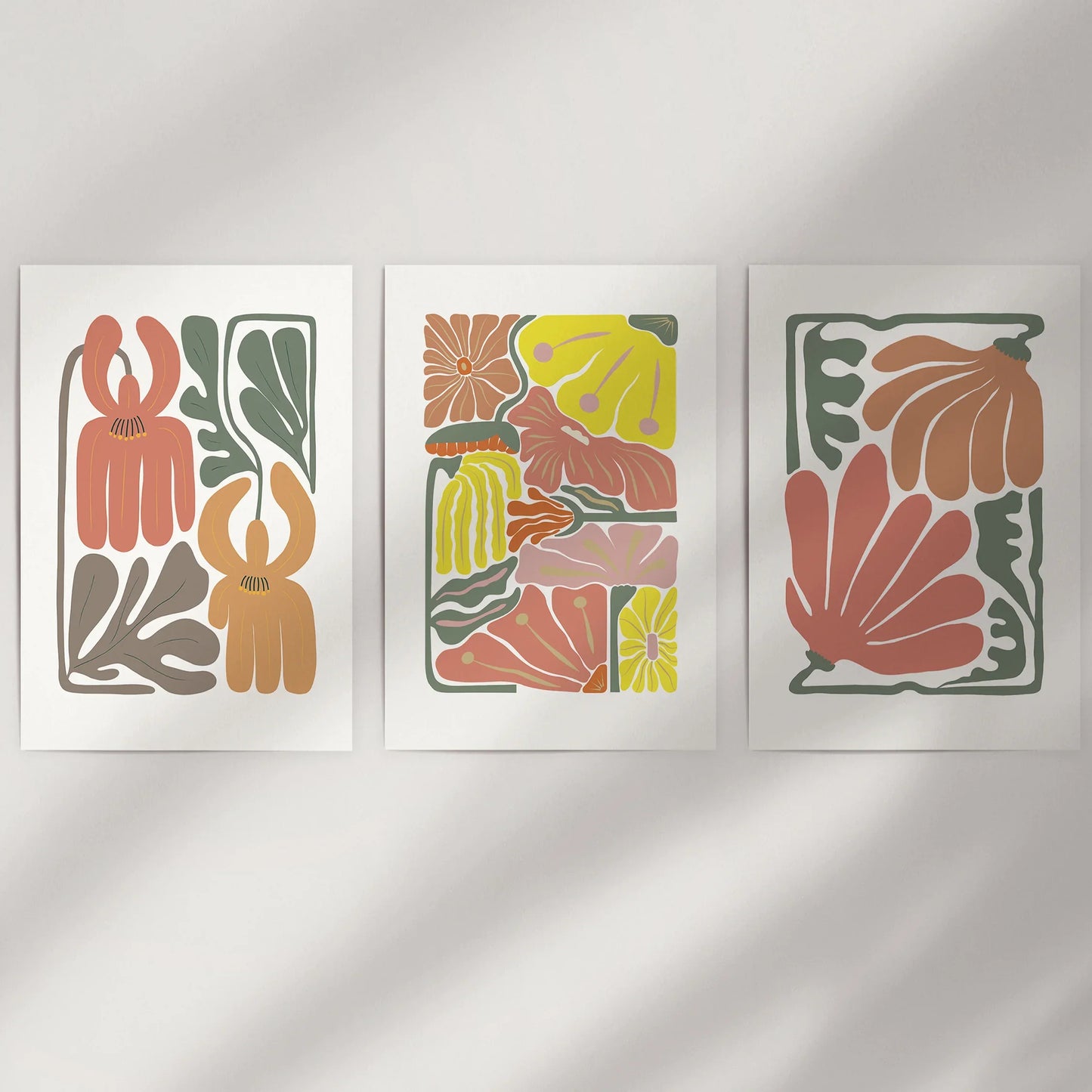 Boho Botanical Wall Art Set of 3 Abstract Flower Prints
