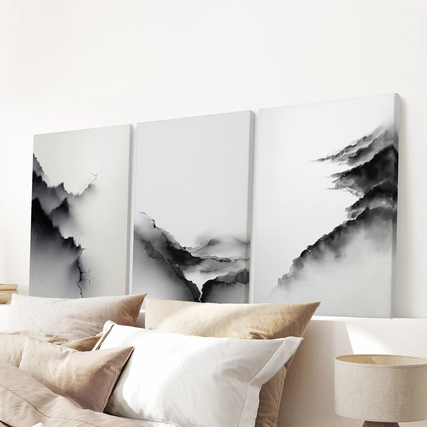 Mountain Landscape Wall Art Set of 3 Black and White Prints
