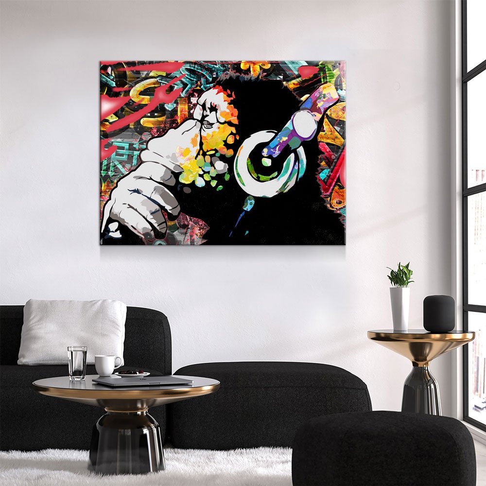 Abstract Monkey DJ Headphones Canvas Wall Art