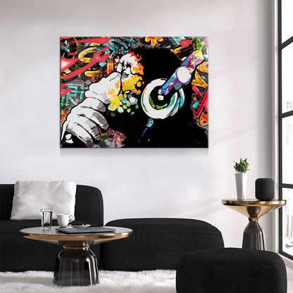 Abstract Monkey DJ Headphones Canvas Wall Art