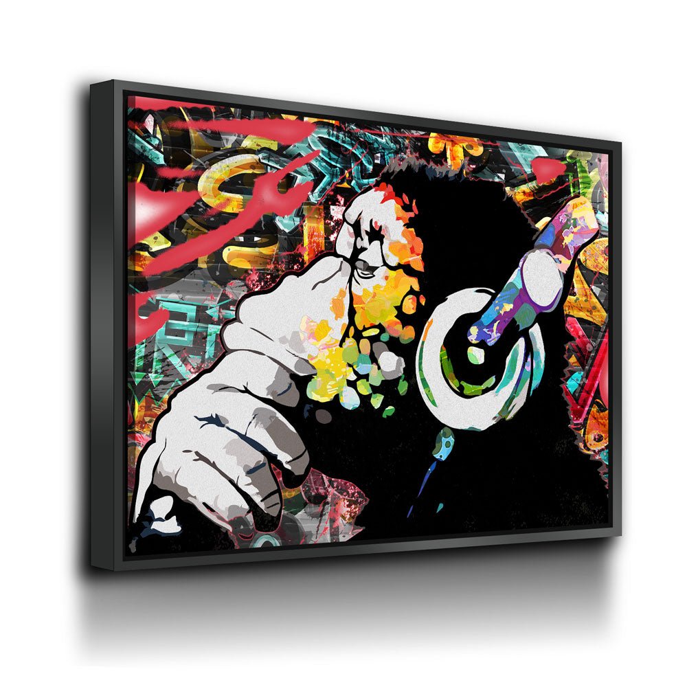 Abstract Monkey DJ headphones canvas wall art, playful music decor