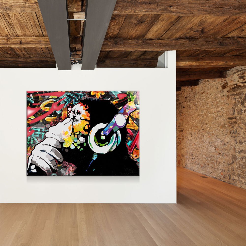 Abstract Monkey DJ Headphones Canvas Wall Art