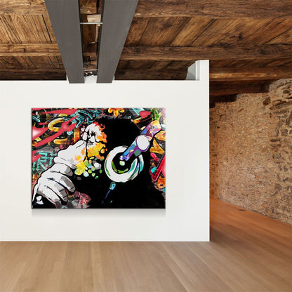 Abstract Monkey DJ Headphones Canvas Wall Art