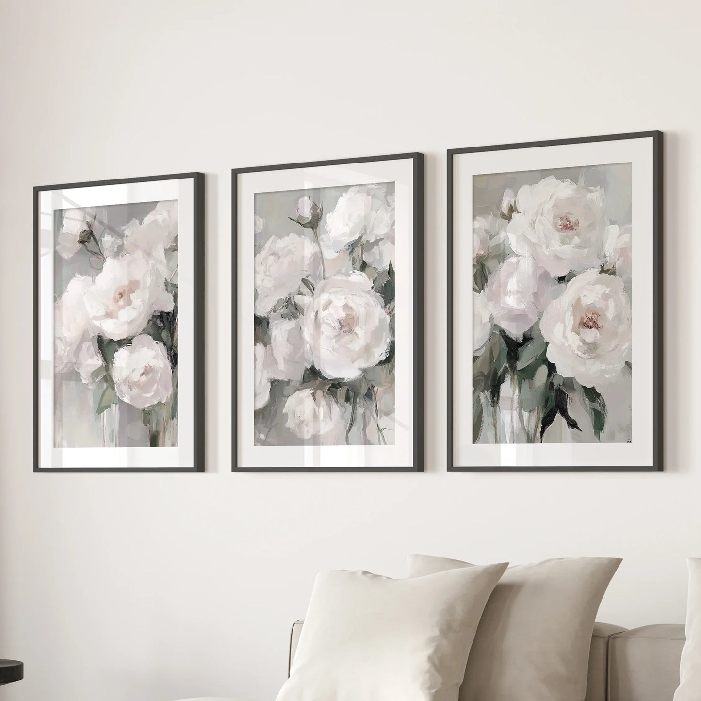 Romantic White Peony Wall Art Set of 3 Floral Prints