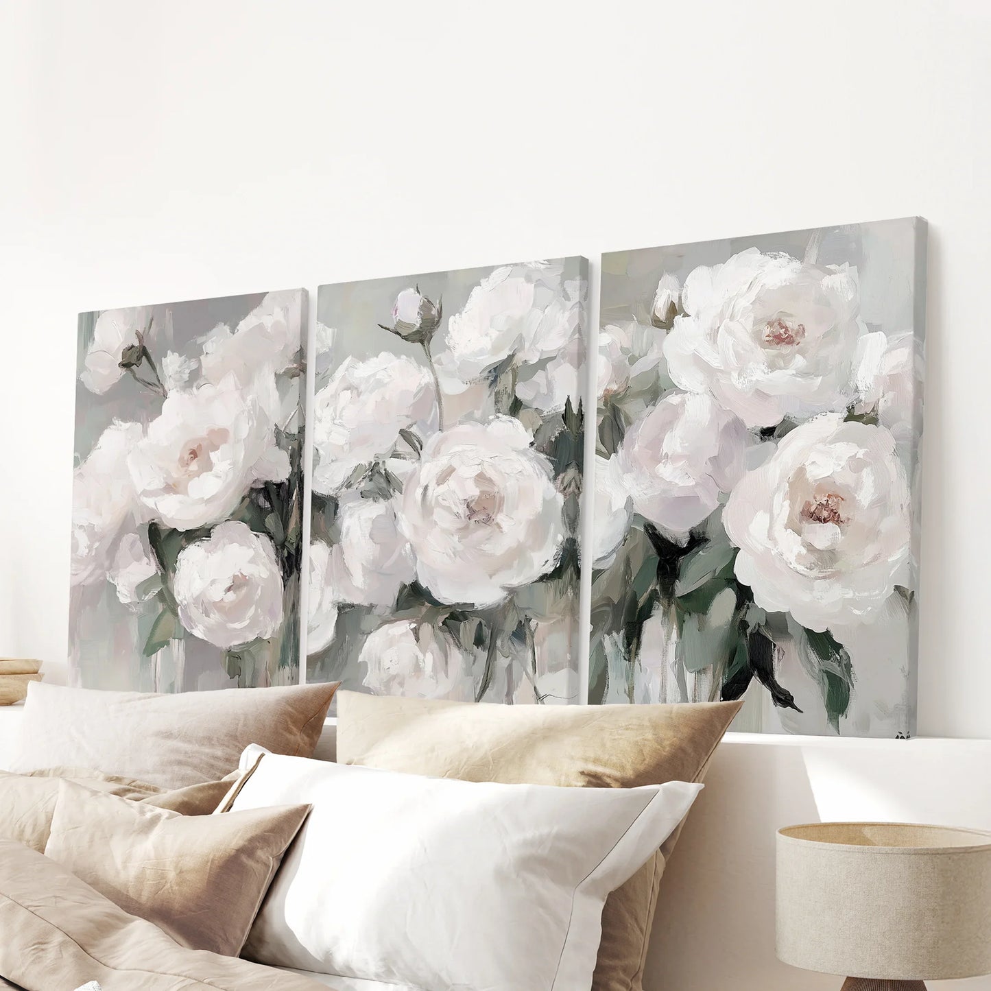 Romantic White Peony Wall Art Set of 3 Floral Prints