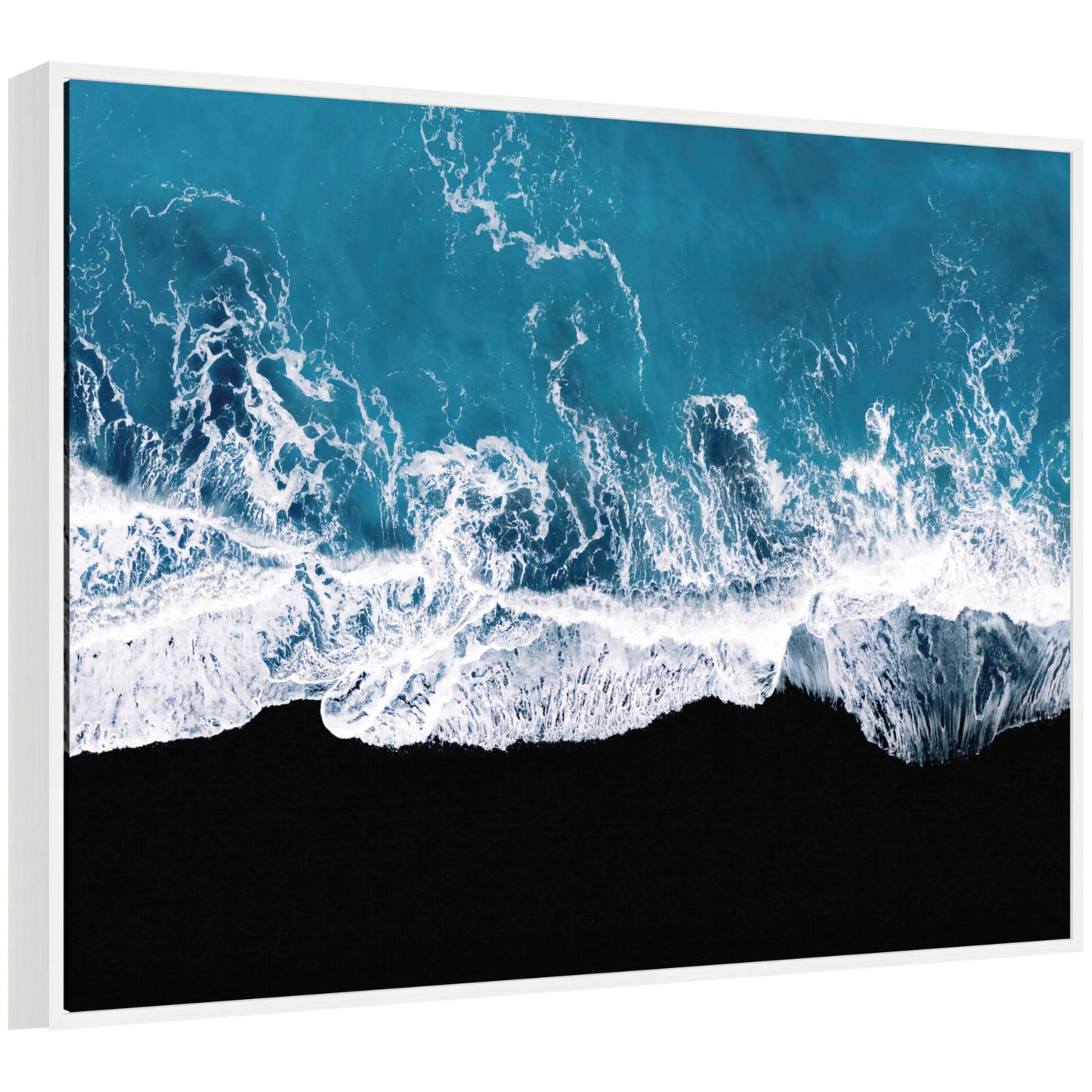 Sylvie Minimalist Ocean Waves on the Black Beach in Iceland Framed Canvas by Michael Schauer