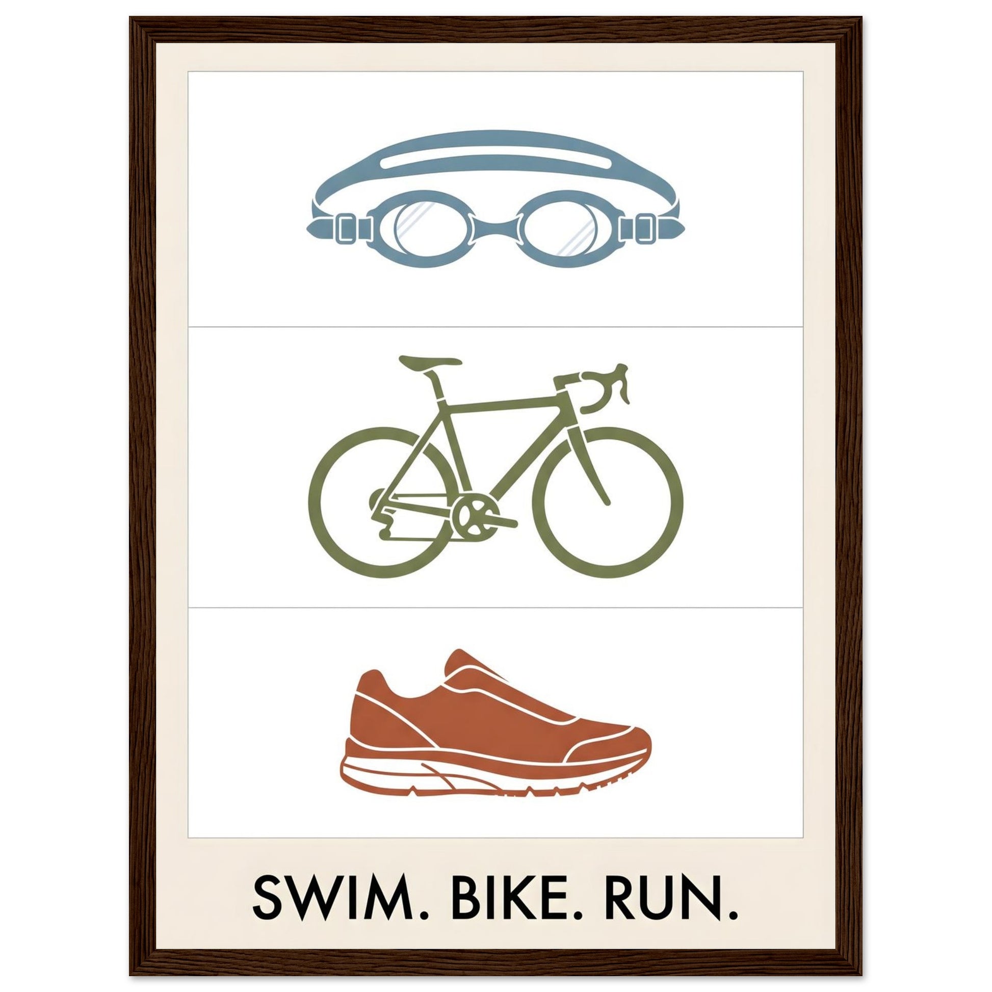 Swim Bike Run Poster: Minimalist Triathlon Icons Wall Art - 20x25 cm / 8x10″ - White frame / Ready-to-hang - Sparkycare
