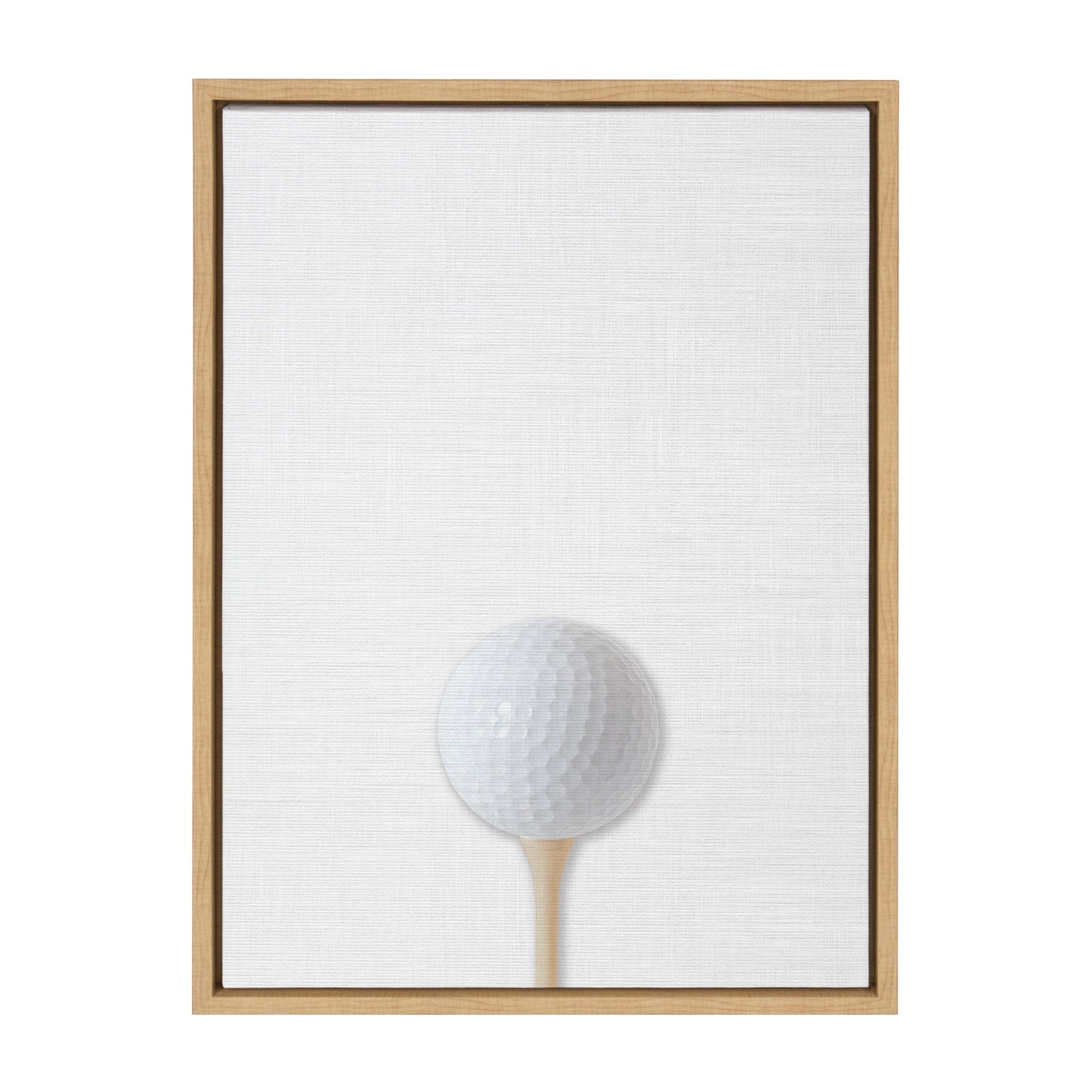 Colorful golf ball framed canvas wall art in a natural wood frame, ready to hang