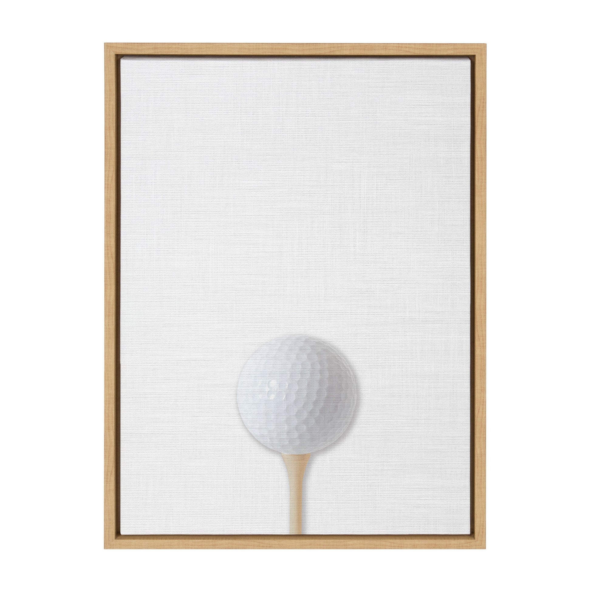 Colorful golf ball framed canvas wall art in a natural wood frame, ready to hang