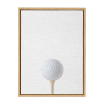 Colorful golf ball framed canvas wall art in a natural wood frame, ready to hang