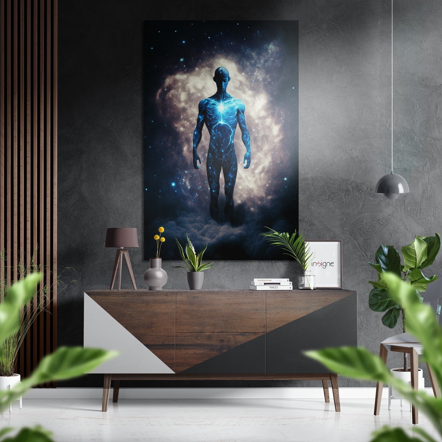 Cosmic man clouds metal wall art