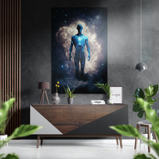 Cosmic man clouds metal wall art