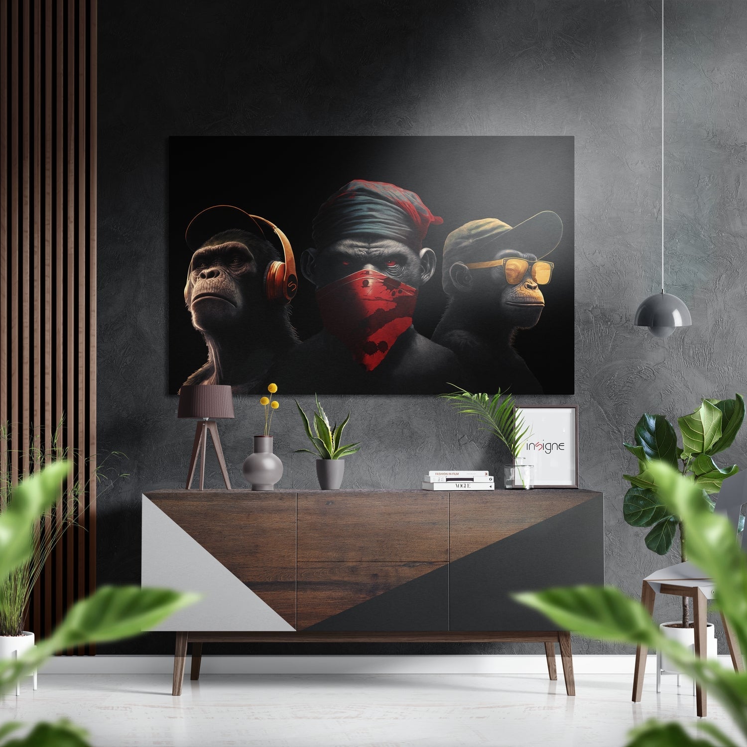 3 Wise Monkeys metal wall art on brushed aluminum