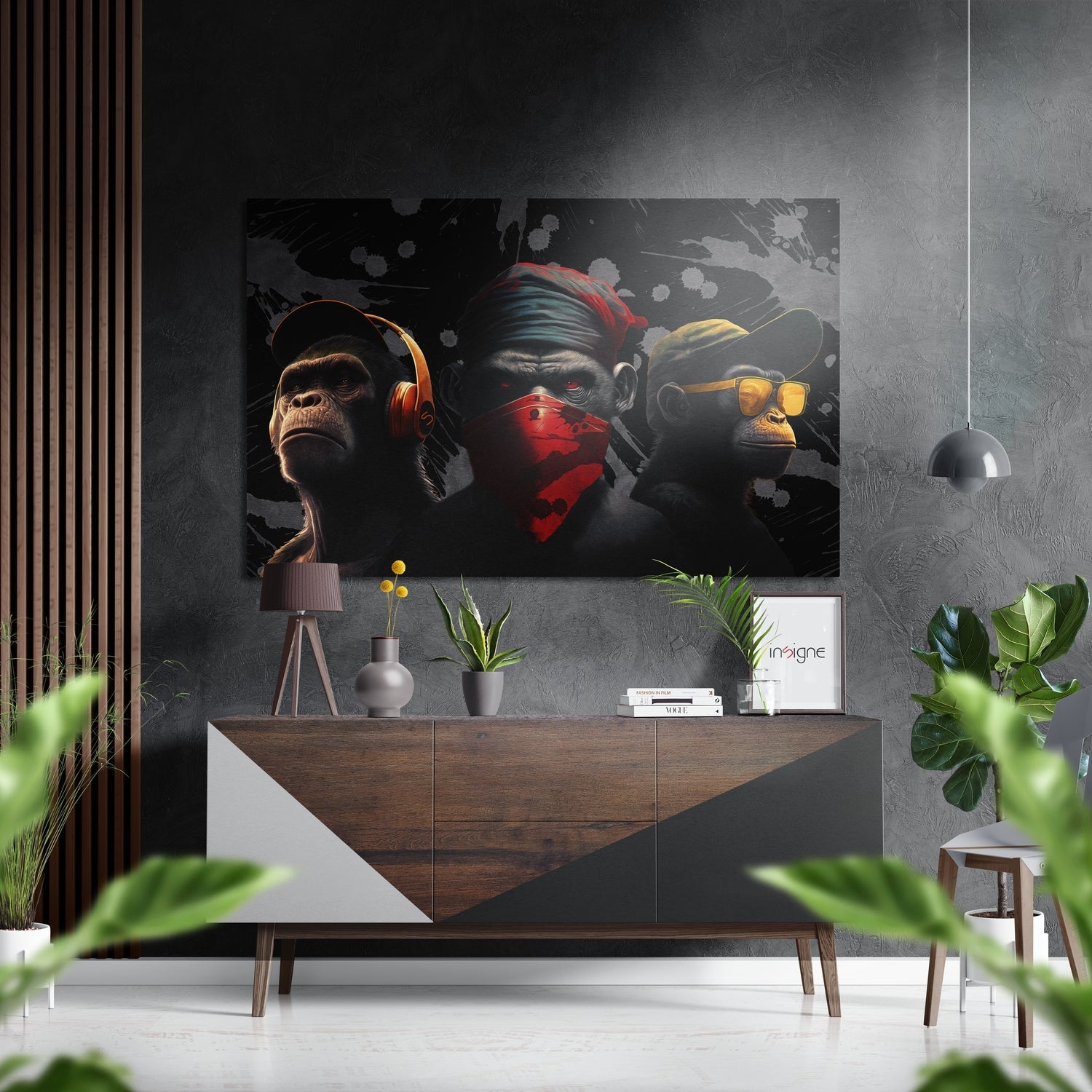 3 Wise Monkeys metal wall art on brushed aluminum