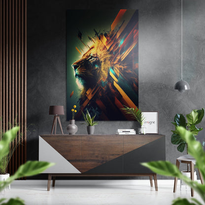 Geometric Shard Lion Profile Metal Wall Art