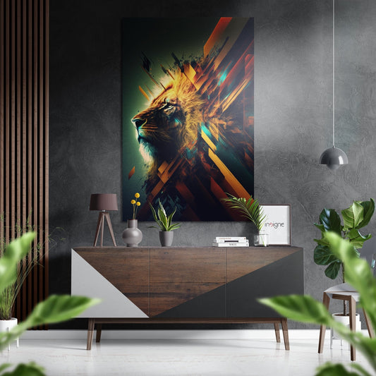 Geometric Shard Lion Profile Metal Wall Art