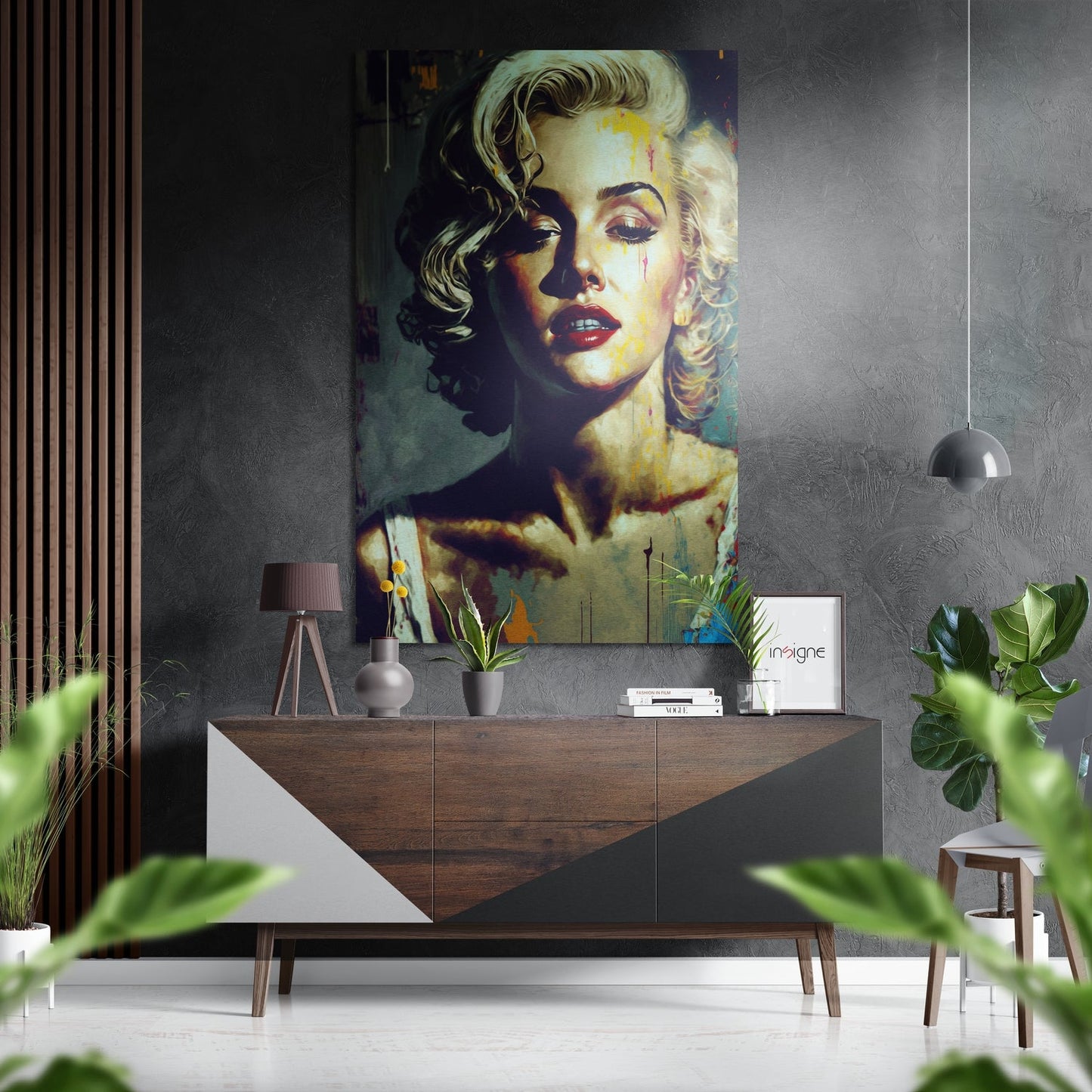 Teal painterly blonde metal wall art