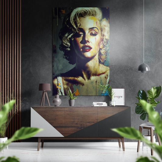 Teal painterly blonde metal wall art