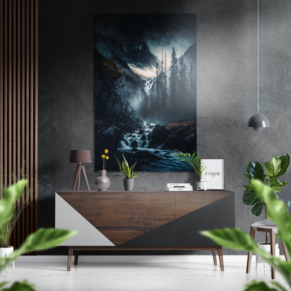Moonlit Pine Gorge Rushing River Metal Wall Art landscape print