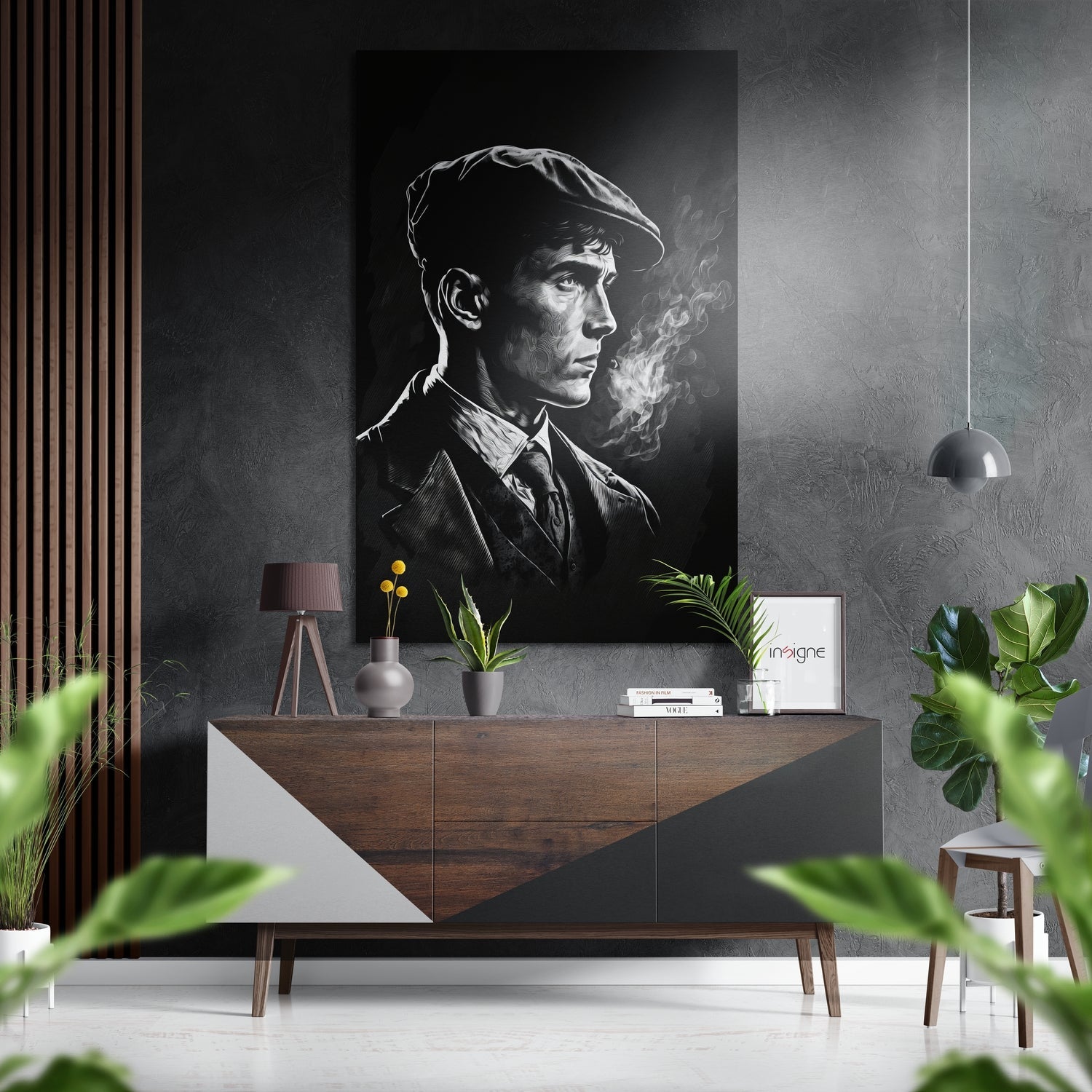 Smoking man in flat cap noir metal wall art
