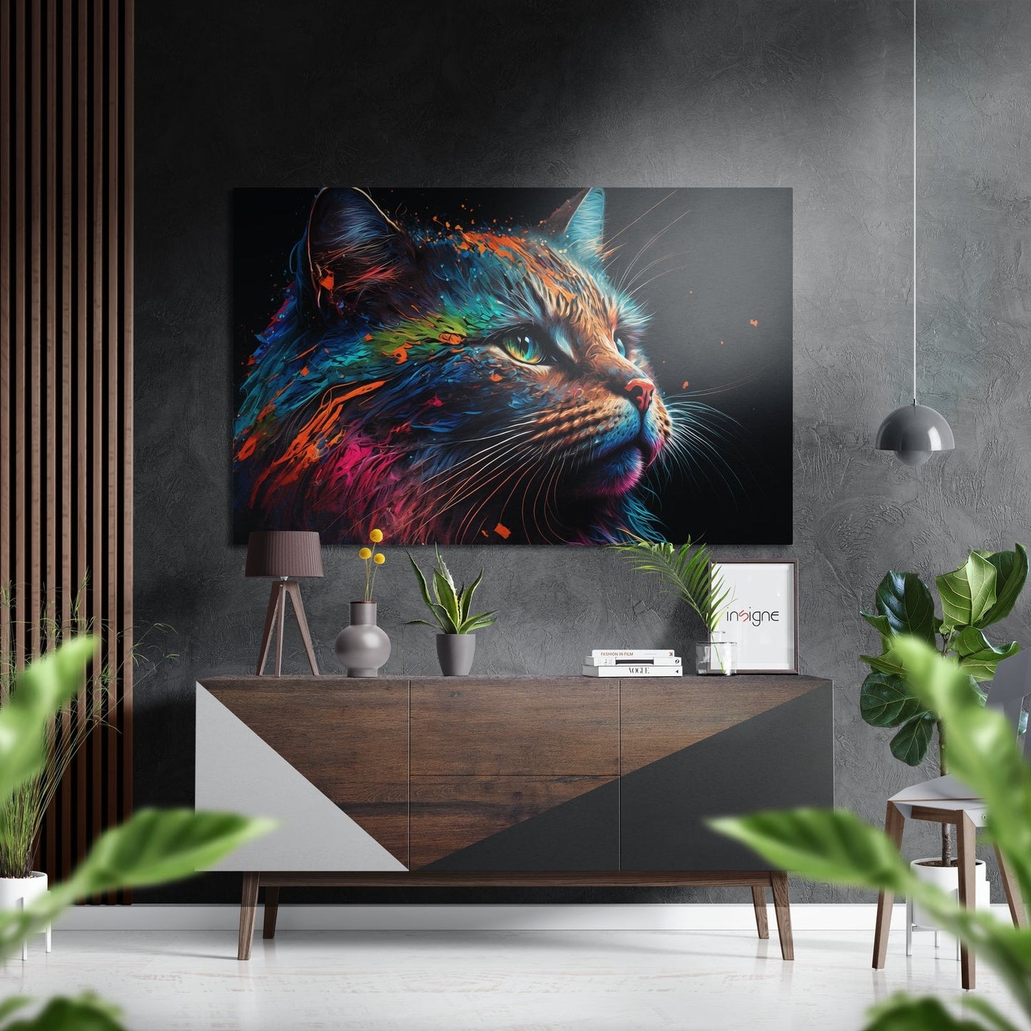 Cat brushed aluminum dibond metal wall art with a clean modern feline design
