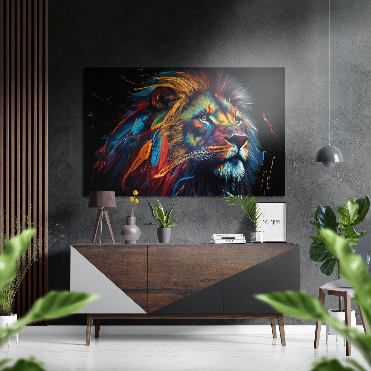 Blue mane lion metal wall art on brushed aluminum dibond