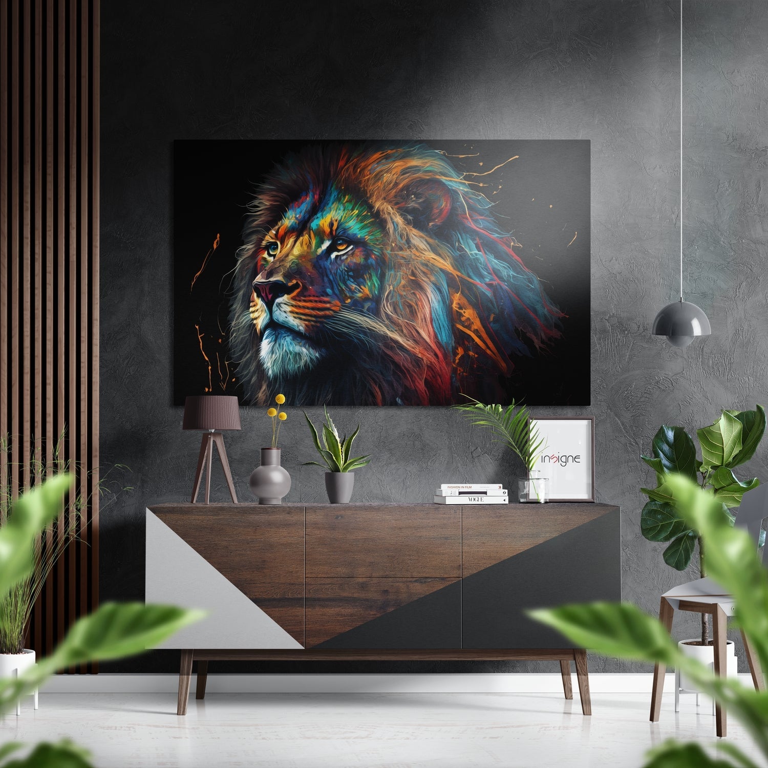Streak lion profile brushed aluminum metal wall art