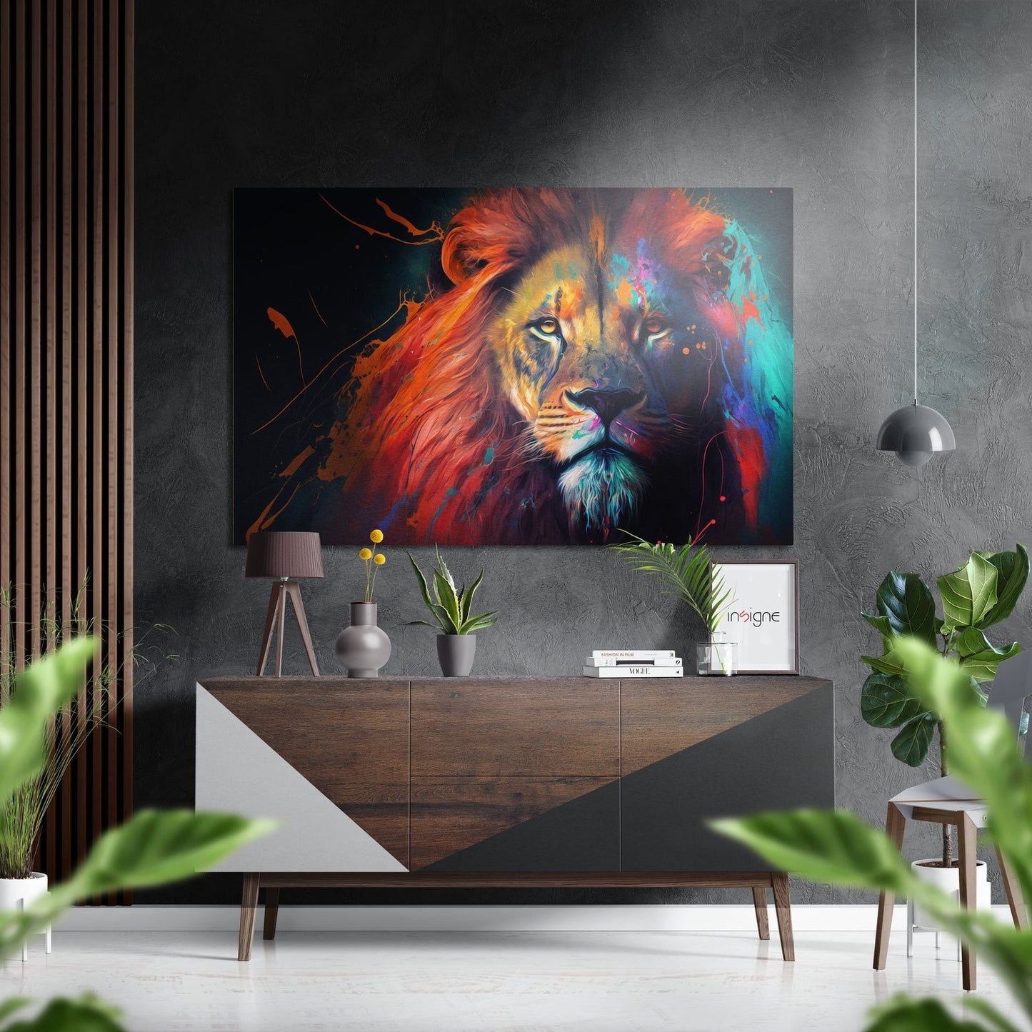 Rainbow mane lion metal wall art