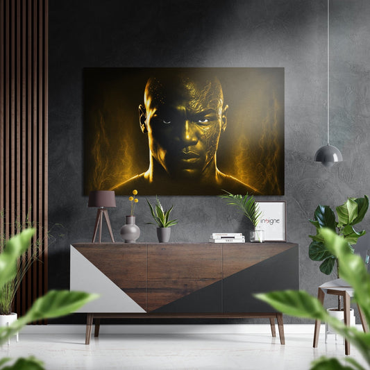 Golden Aura Fighter Face Metal Wall Art