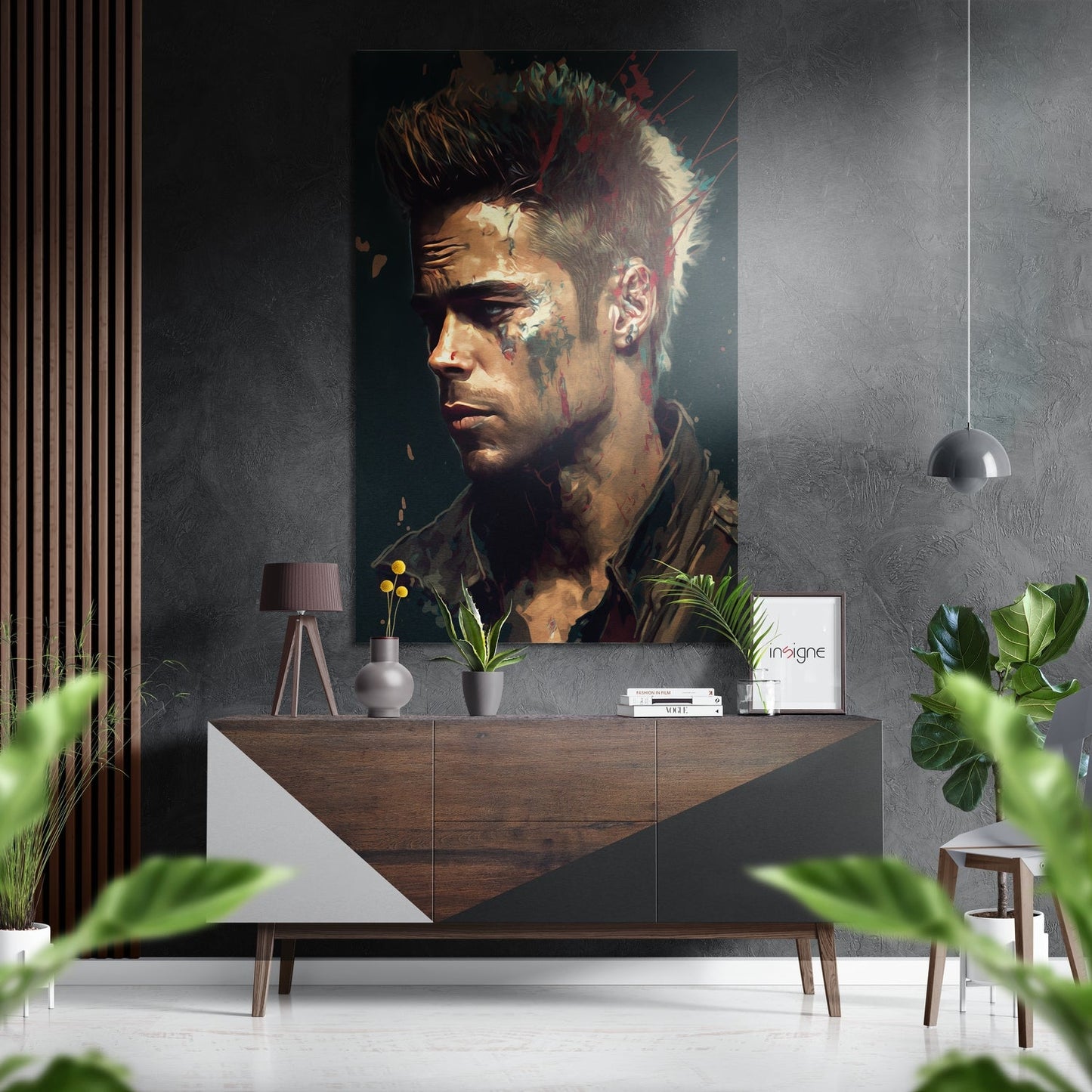 Teal splatter profile metal wall art