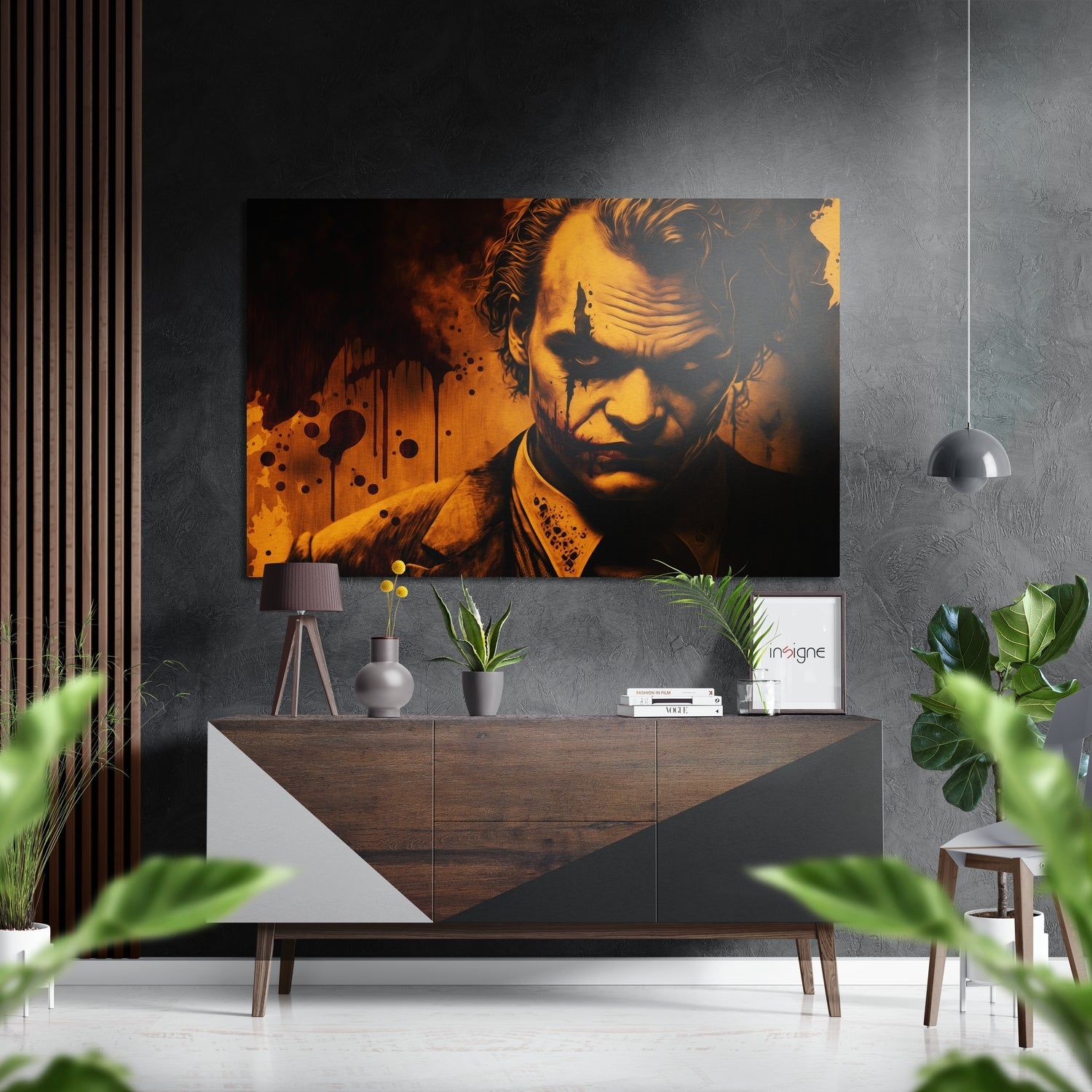 Burnt orange grunge clown face metal wall art