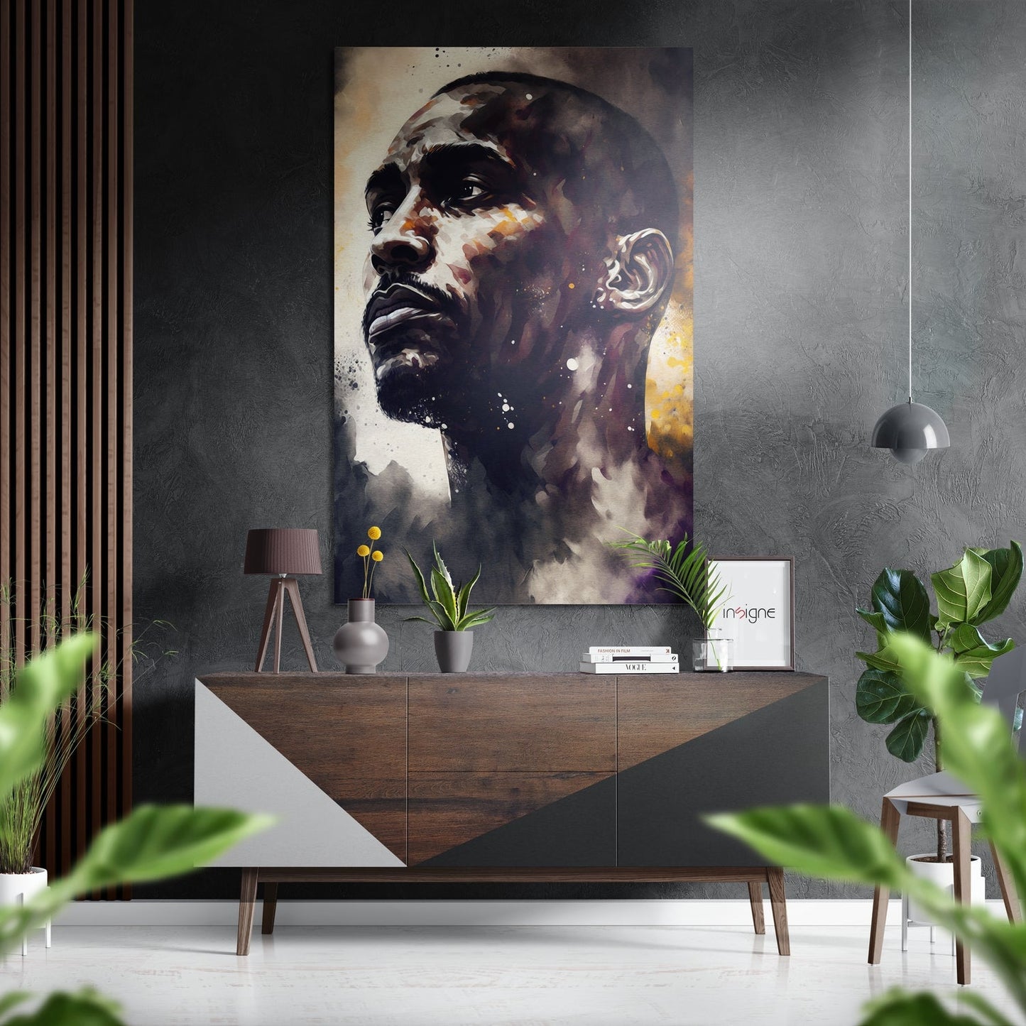Bald athlete in smoke metal wall art