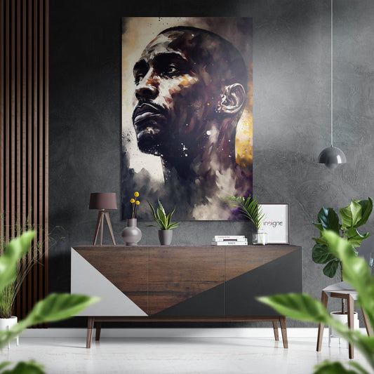 Bald athlete in smoke metal wall art