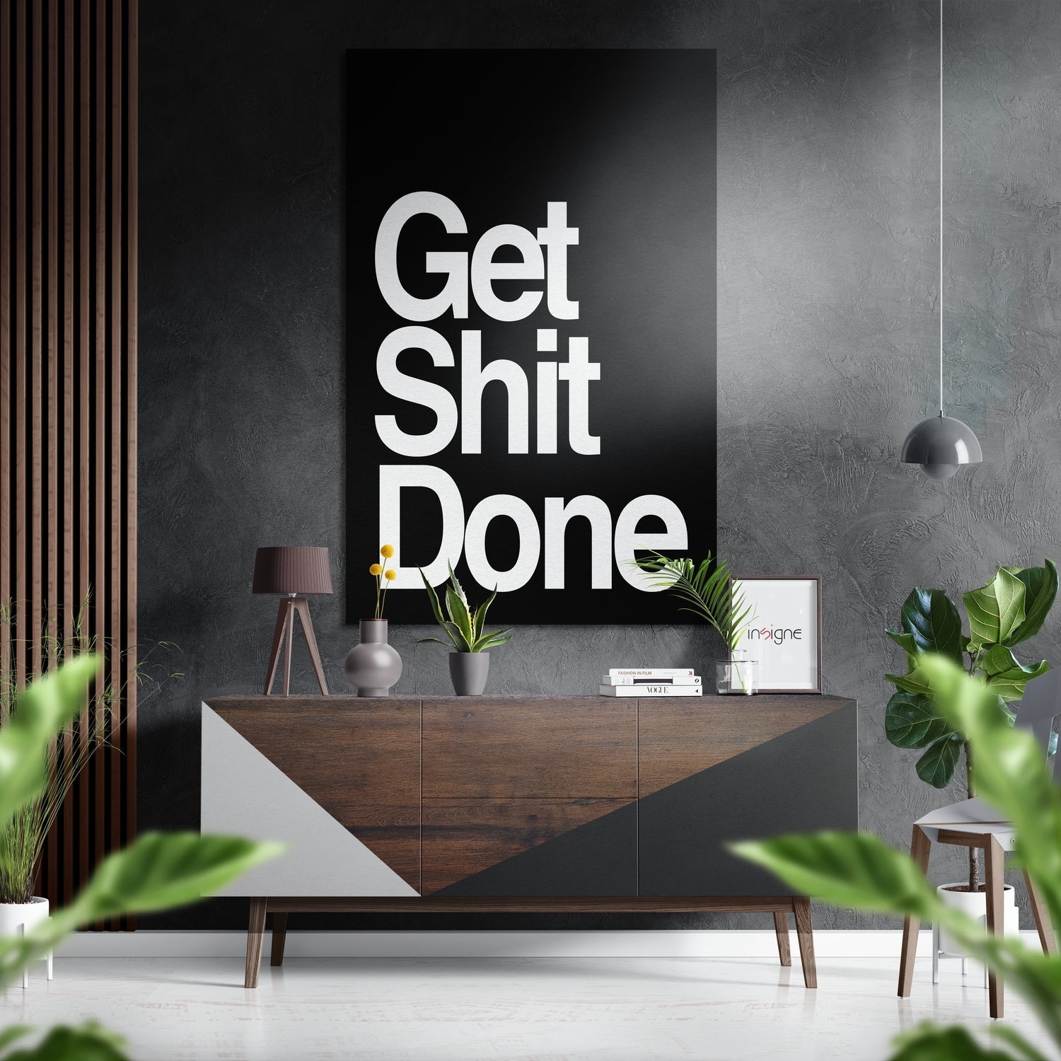 Get Shit Done metal wall art typography design for office decor