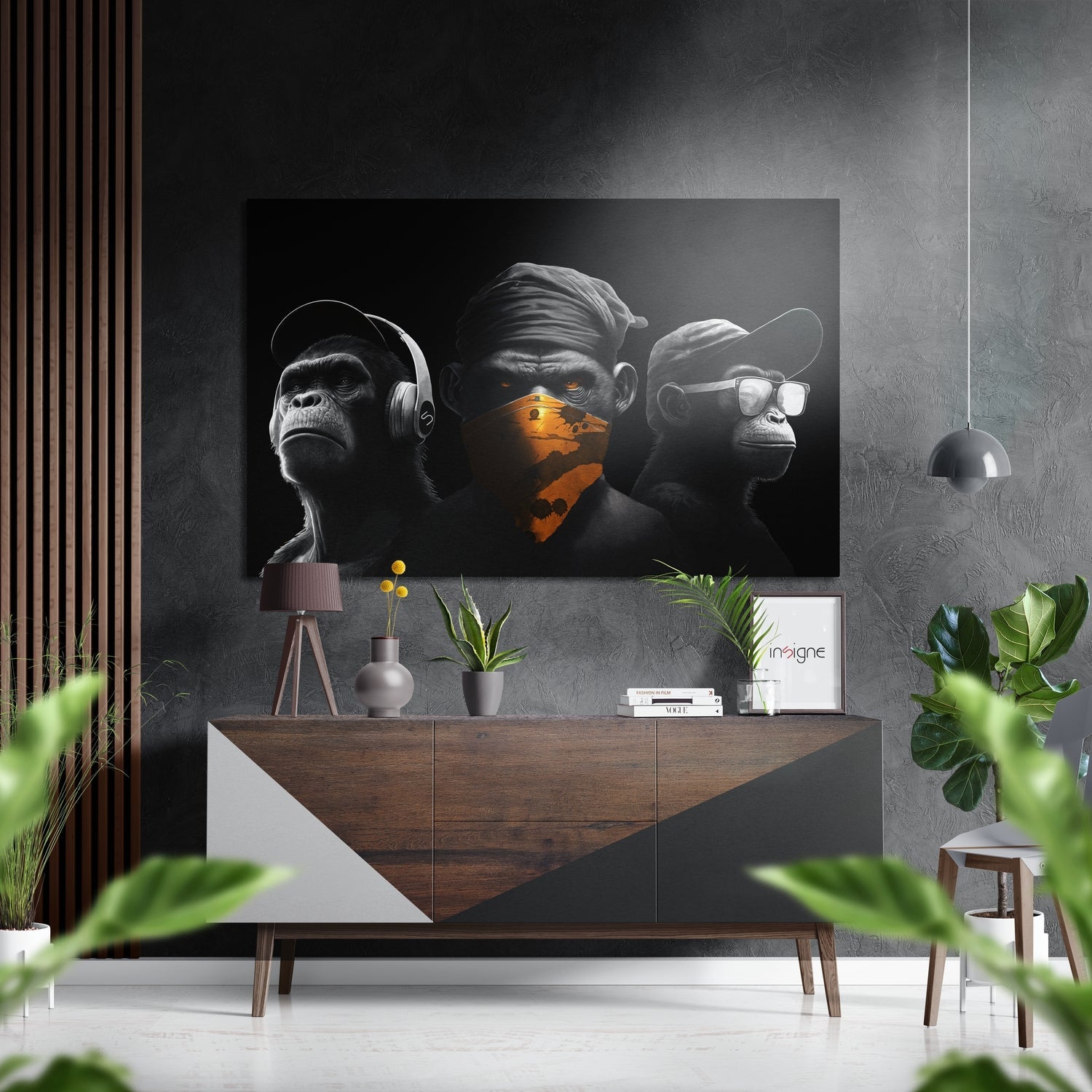 3 Wise Monkeys metal wall art on brushed aluminum
