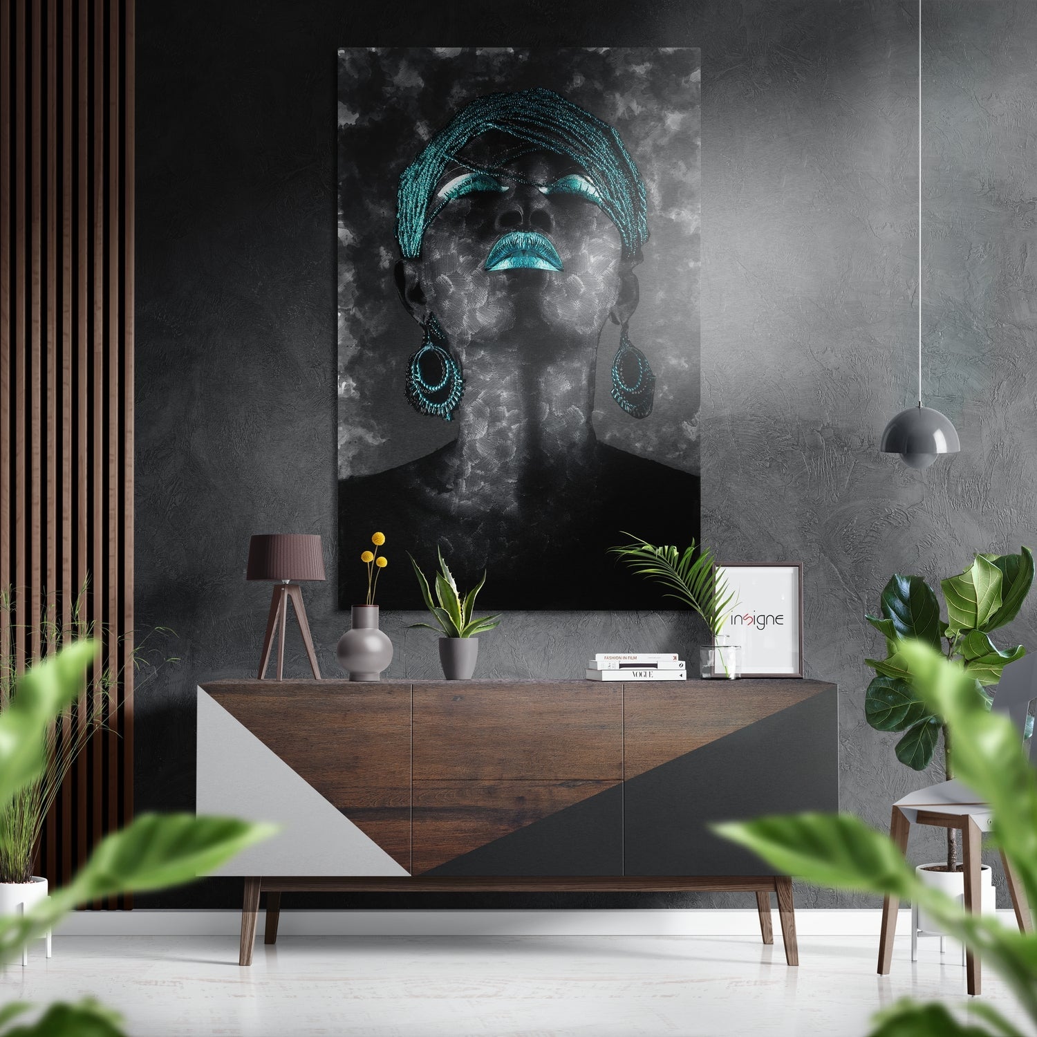 Woman portrait aluminum wall art with brushed metal finish