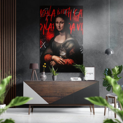 Mona Lisa with a Cat metal wall art