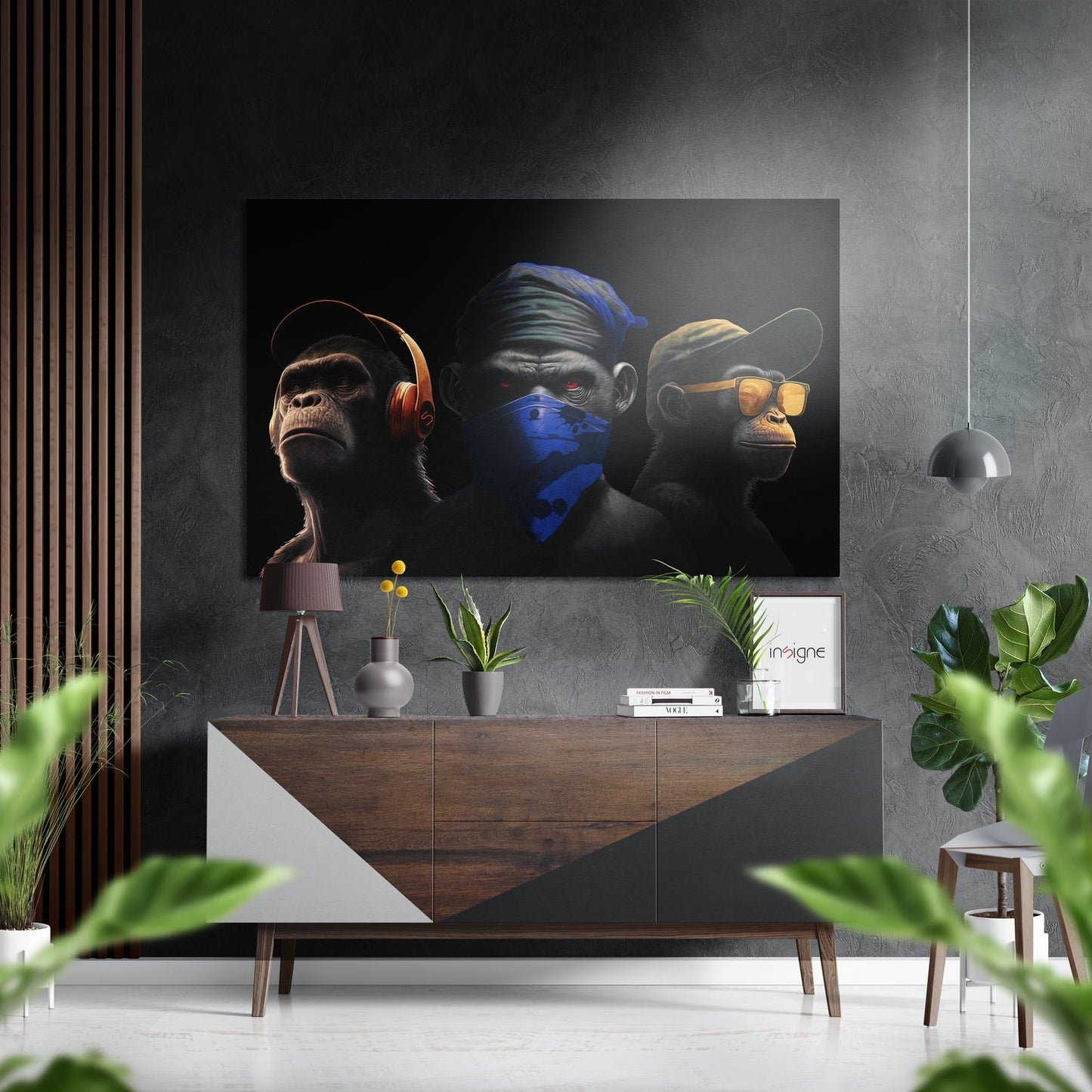 3 Wise Monkeys metal wall art on brushed aluminum