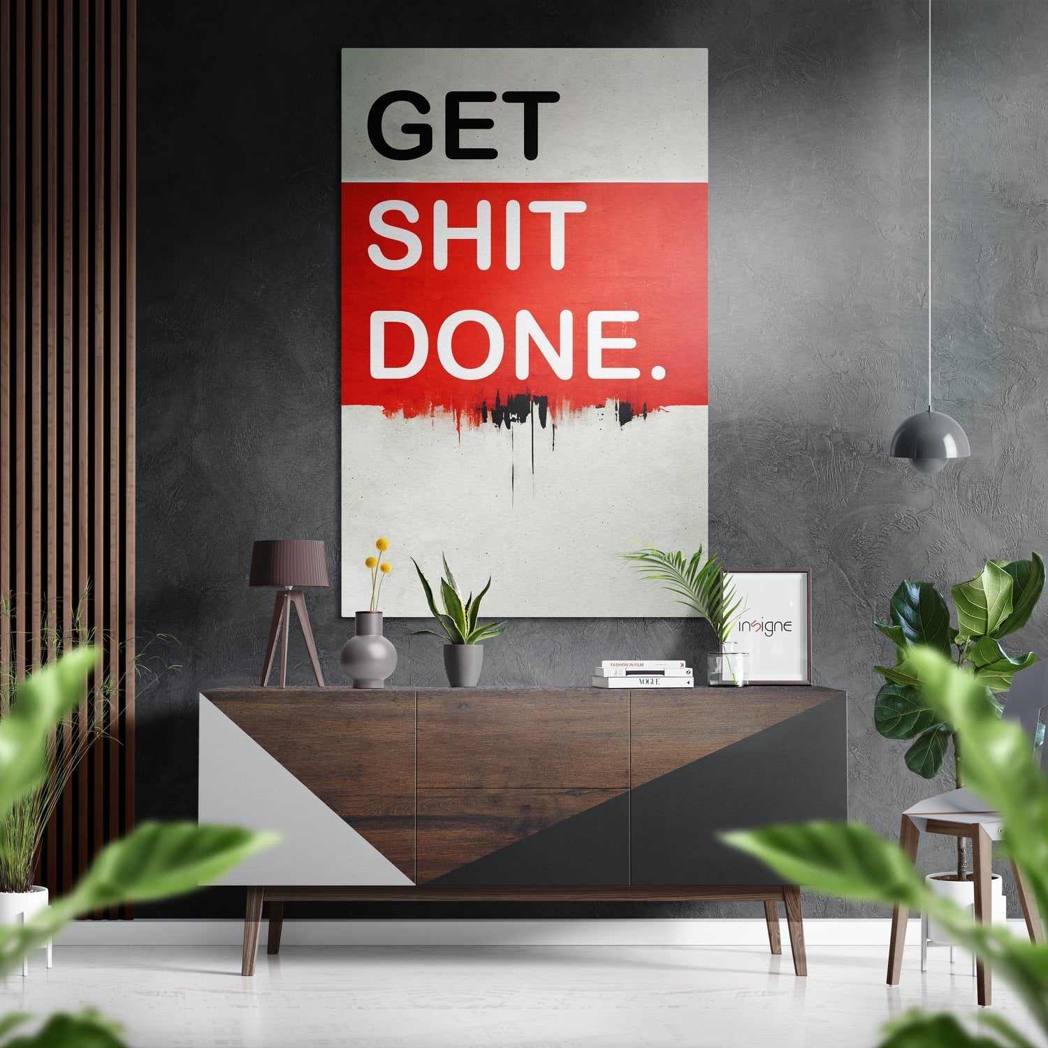 Get Shit Done metal wall art typography design for office decor