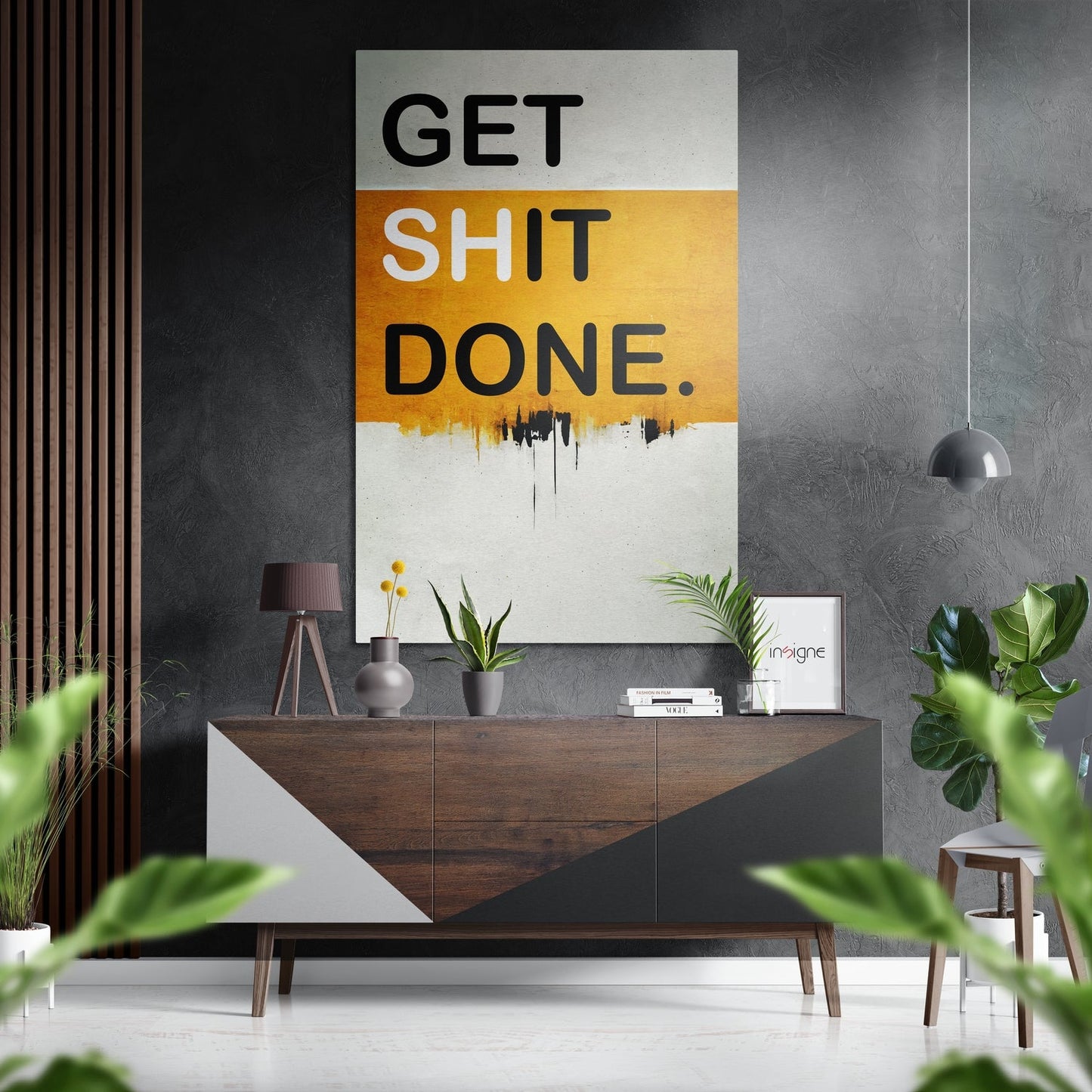 Get Shit Done metal wall art typography design for office decor