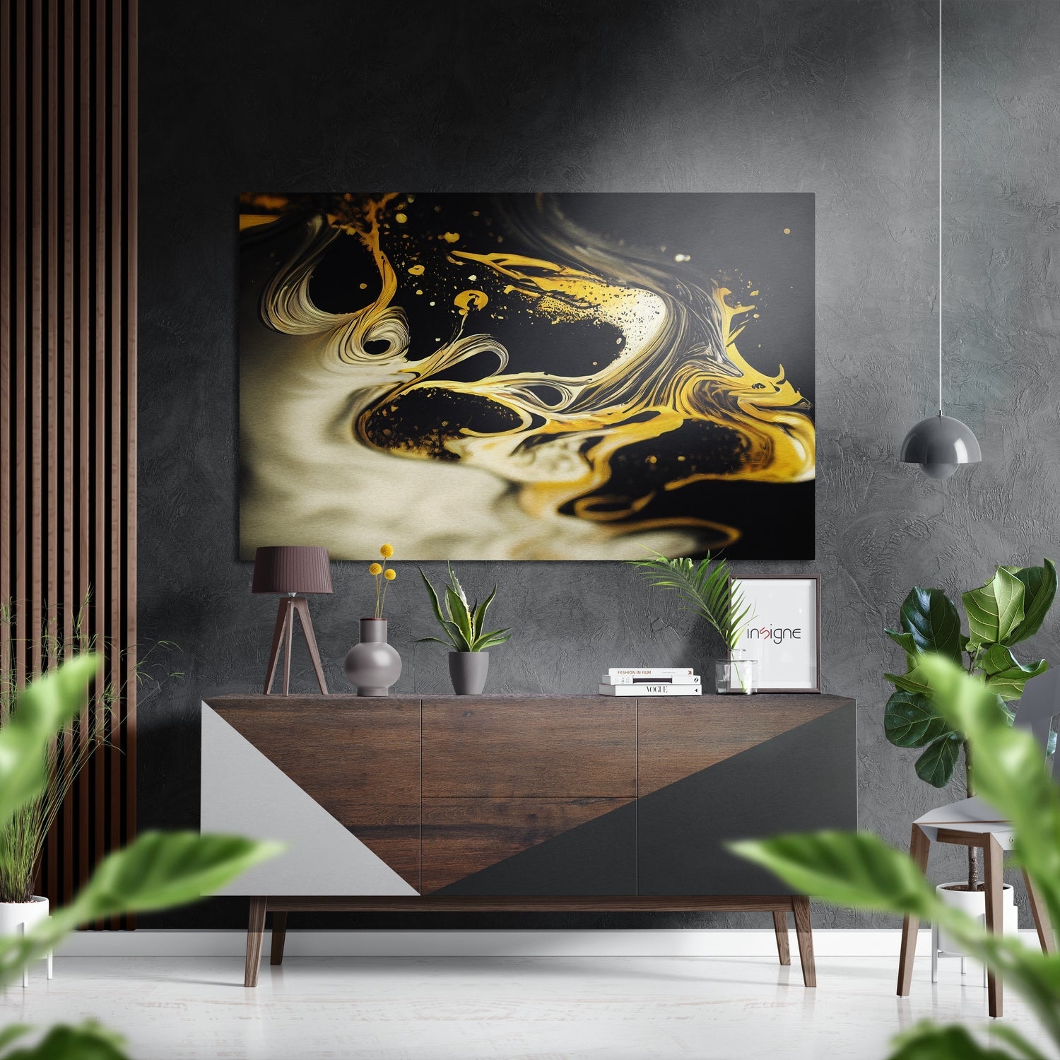 Abstract brushed metal wall art with sleek modern finish