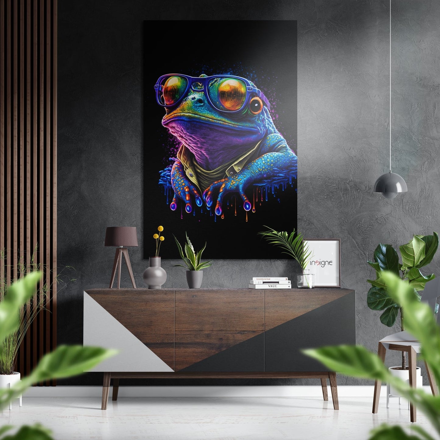 Frog design printed on brushed aluminum Dibond metal wall art
