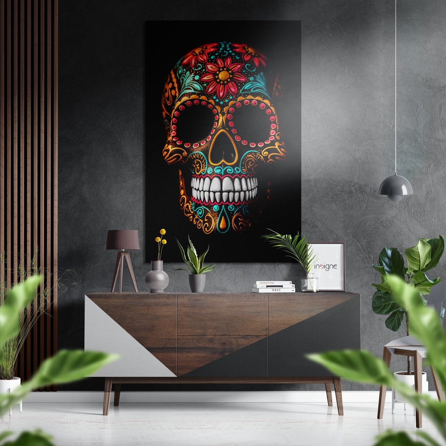Skull in colors metal wall art