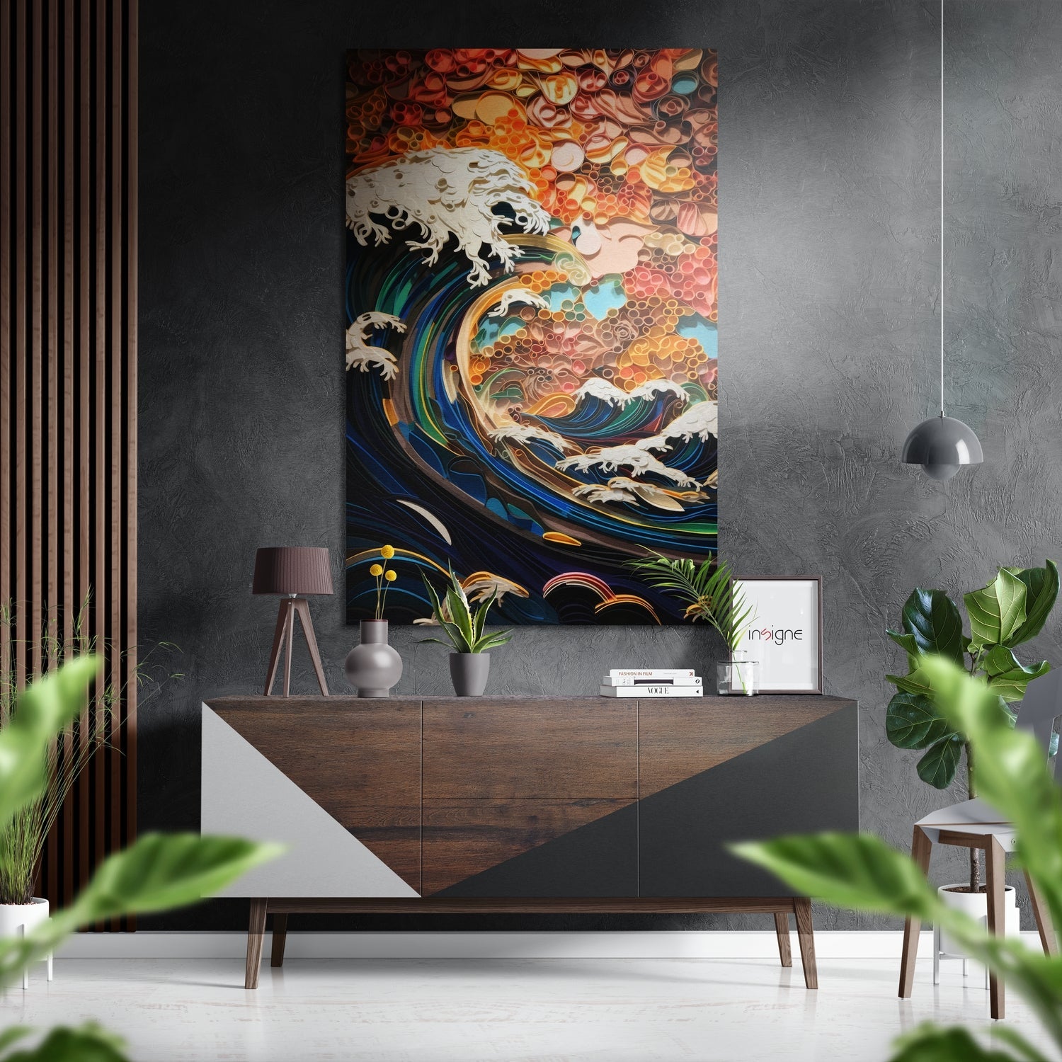Waves and Flowers Brushed Aluminum Metal Wall Art