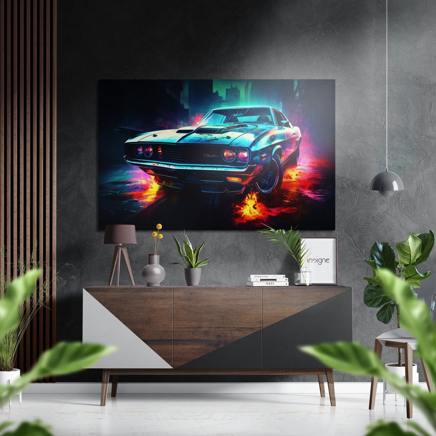 Muscle car colorful smoke blast metal wall art print