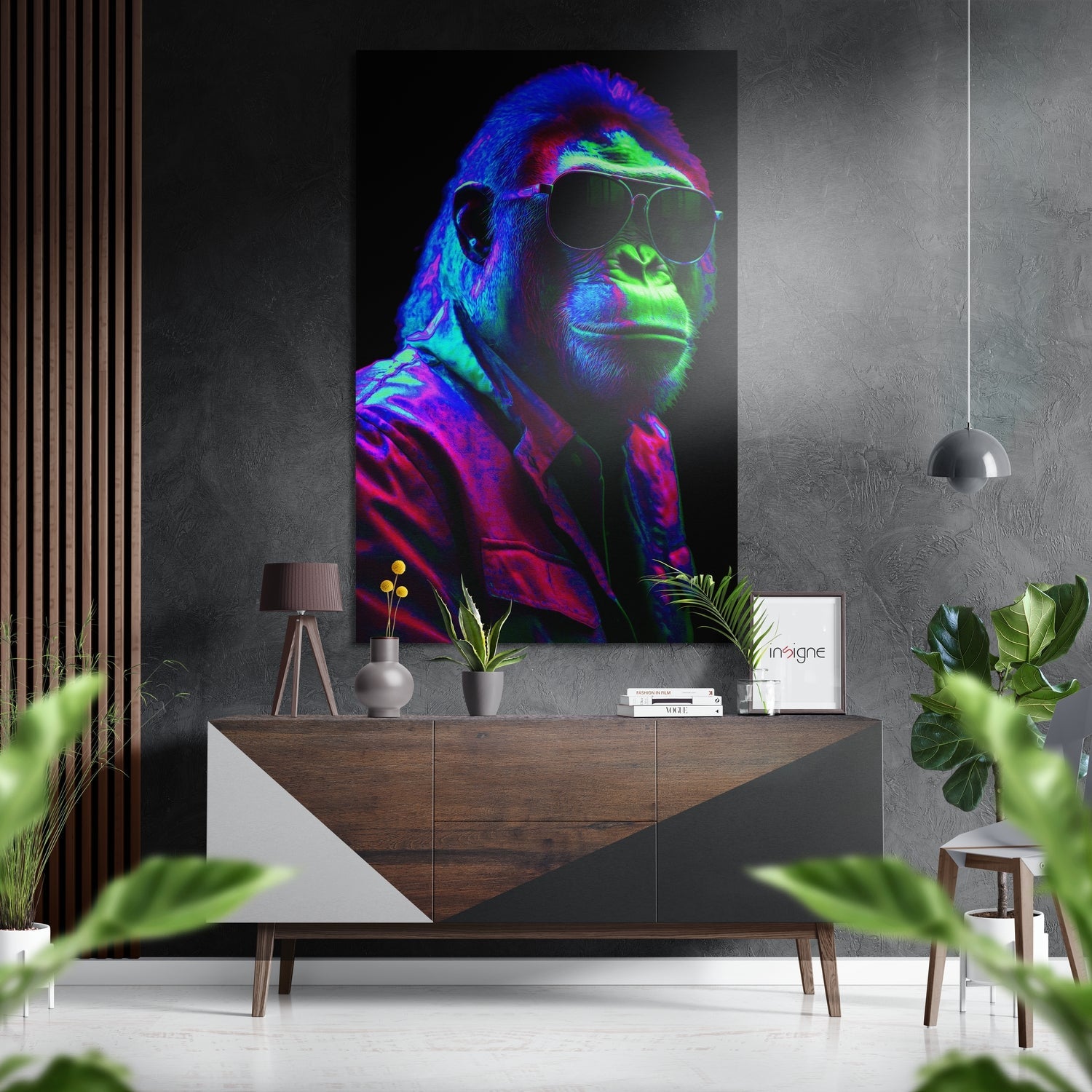 Neon gorilla in shades metal wall art