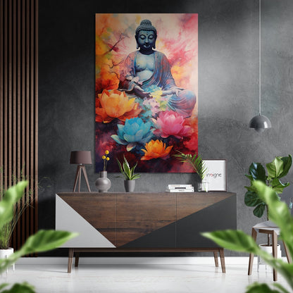 Buddha statue brushed aluminum metal wall art