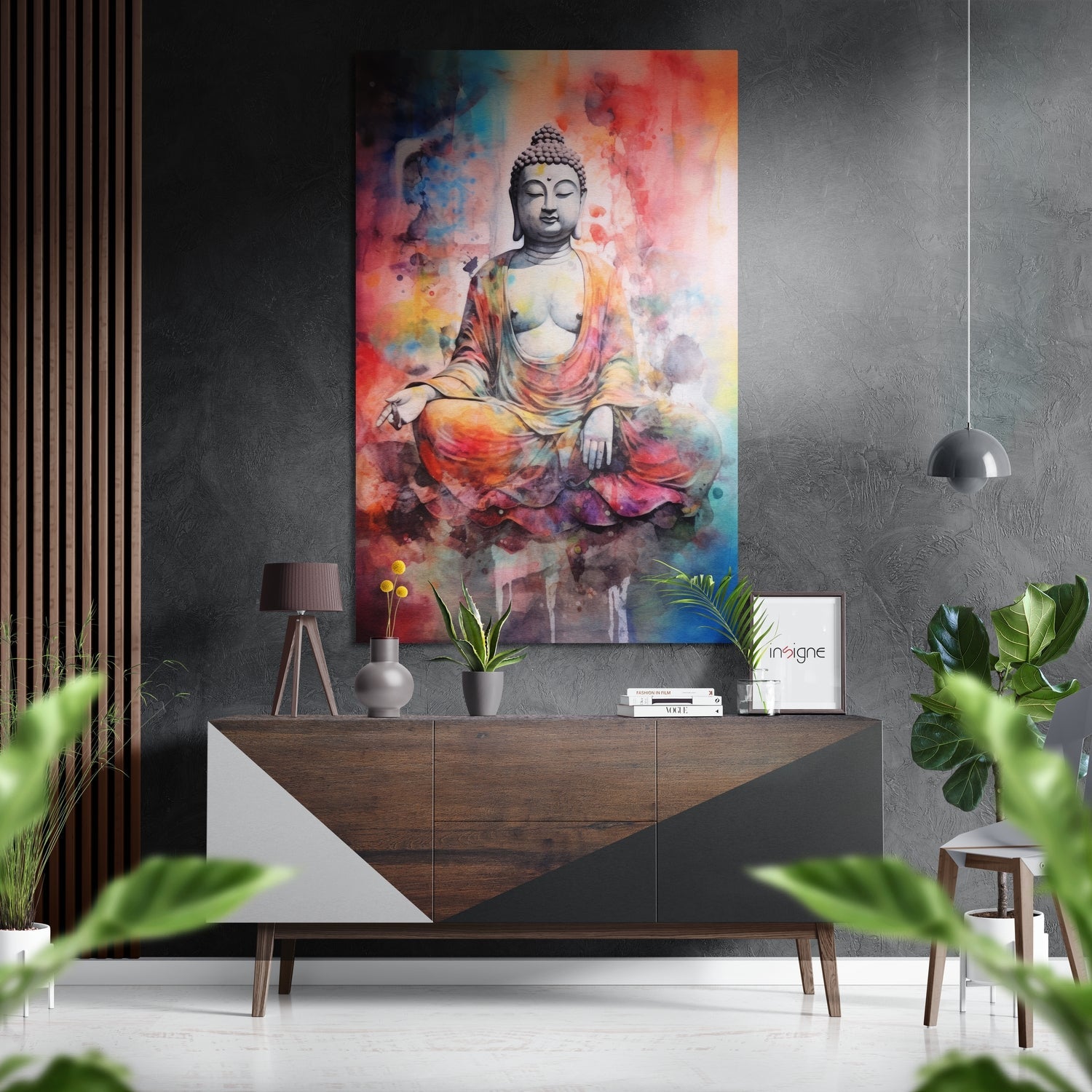 Buddha statue brushed aluminum metal wall art