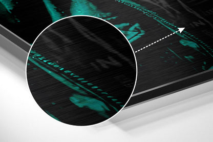 Magnified detail of the brushed metal grain showing through the emerald hooded DJ ape print