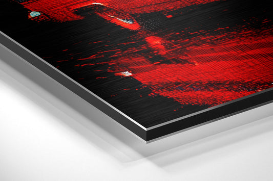Red Fifties Cruiser Glitch Metal Wall Art
